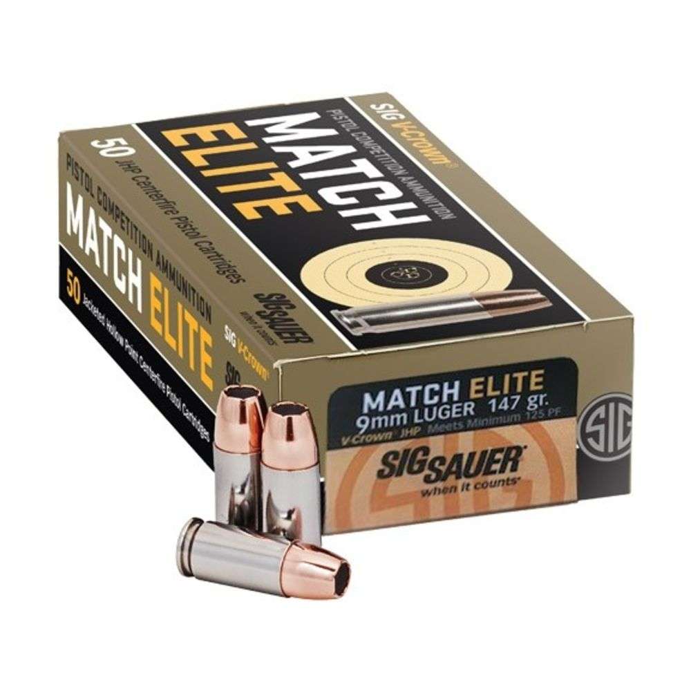 Ammunition Sig Sauer 254 ft lbs 9mm SIG E9MMA3COMP50   COMP VCRWN 9MM   147 JHP  50/20 • Model: 254 ft lbs